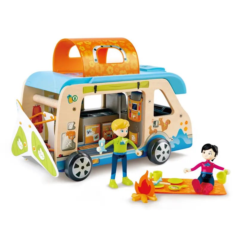 Hape Adventure Van Playset – Wooden Vehicle with Figures and Storytelling Accessories