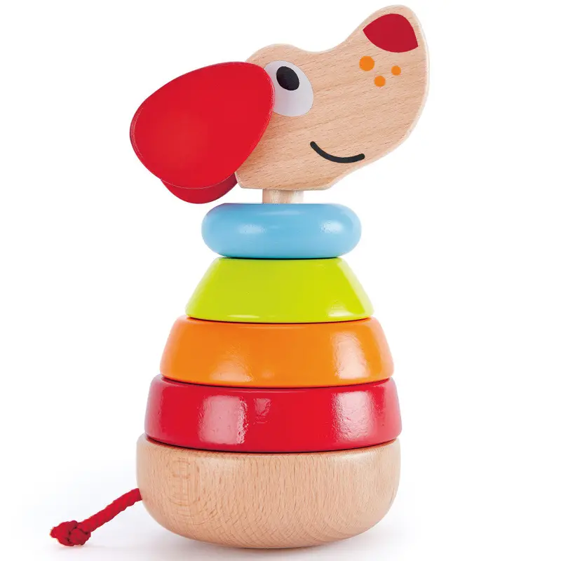 Hape Pepe Sound Stacker – Wooden Puppy Toy with Colorful Rings and Gentle Chimes