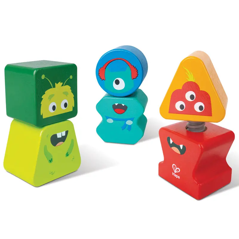 Hape Wooden Building Blocks Set with 3 Playful Monster Characters