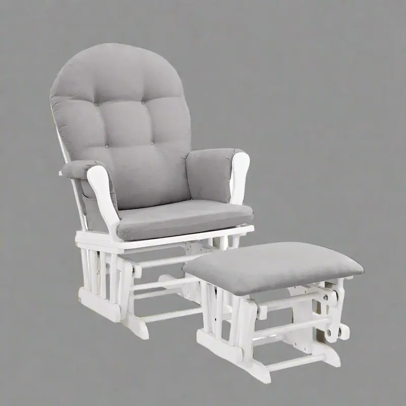 Hardwood Glider Rocker Chair and Matching Ottoman for Nurseries or Lounges