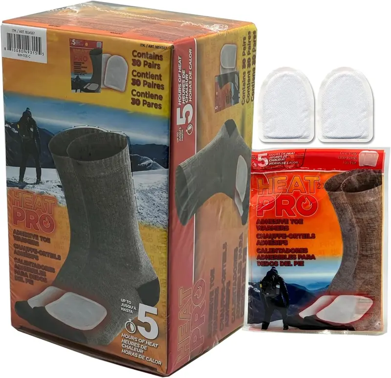 HEAT PRO Adhesive Toe Warmers – 30-Pair Pack, Up to 5 Hours of Instant Heat (810061653153)