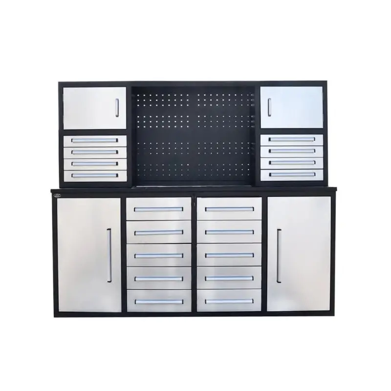 Heavy-Duty 7-Foot 18-Drawer Workbench with Integrated Tool Cabinets