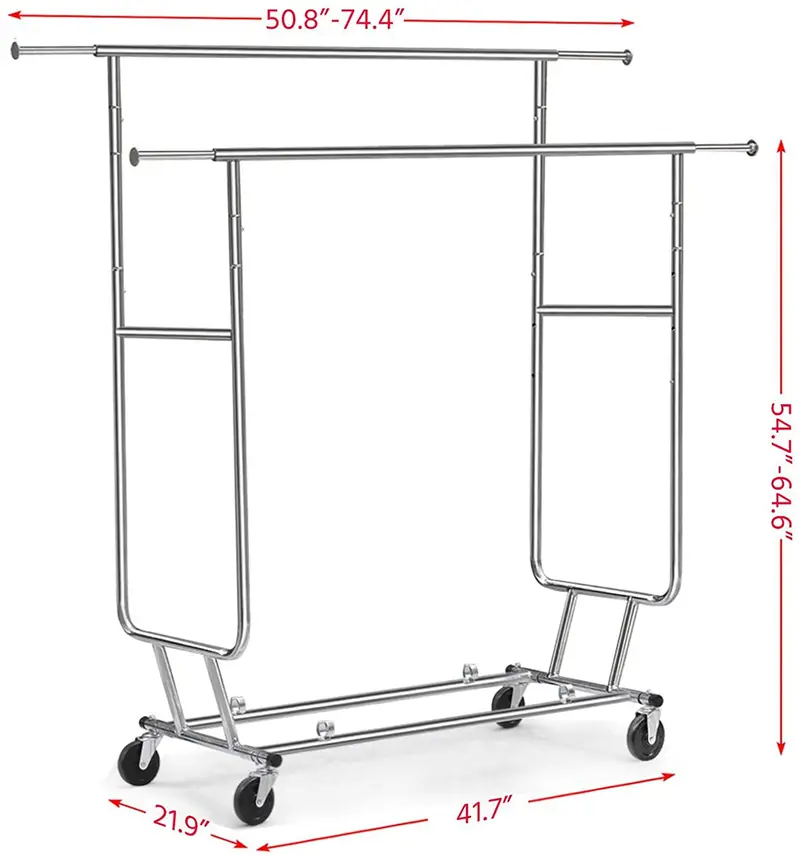 Heavy-Duty Adjustable Clothing Rack – Mobile Single or Double Rail Garment Stand with Locking Casters