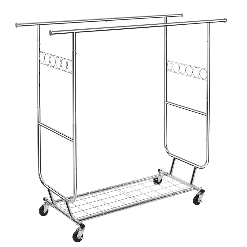 Heavy-Duty Double-Hanging Clothing Rack – Mobile Adjustable Garment Organizer with Shelf Storage, 600 lb Weight Limit (AMCMR2992)