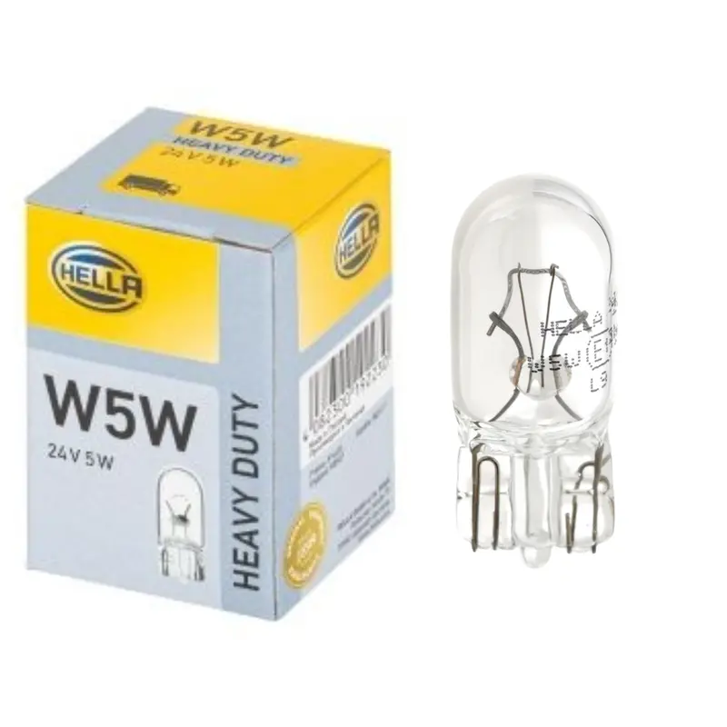 HELLA 24V T10 Capless Bulbs (Type 507) – 5W, Pack of 10