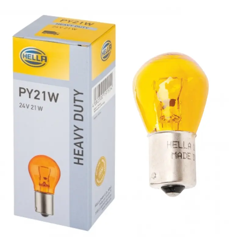 Hella BA15s Amber Indicator Bulbs – 24V, 21W (Part #241Y) – 10-Pack