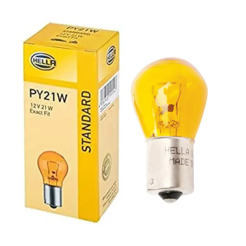 HELLA PY21W 12V Amber Offset Bulbs – Turn Signal Lamps, 10-Pack