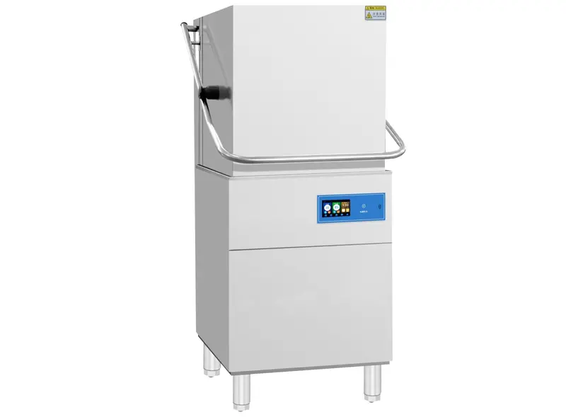 High-Temperature Commercial Hood Dishwasher for Restaurants – 60 Racks/Hour, Stainless Steel Construction, Digital Interface