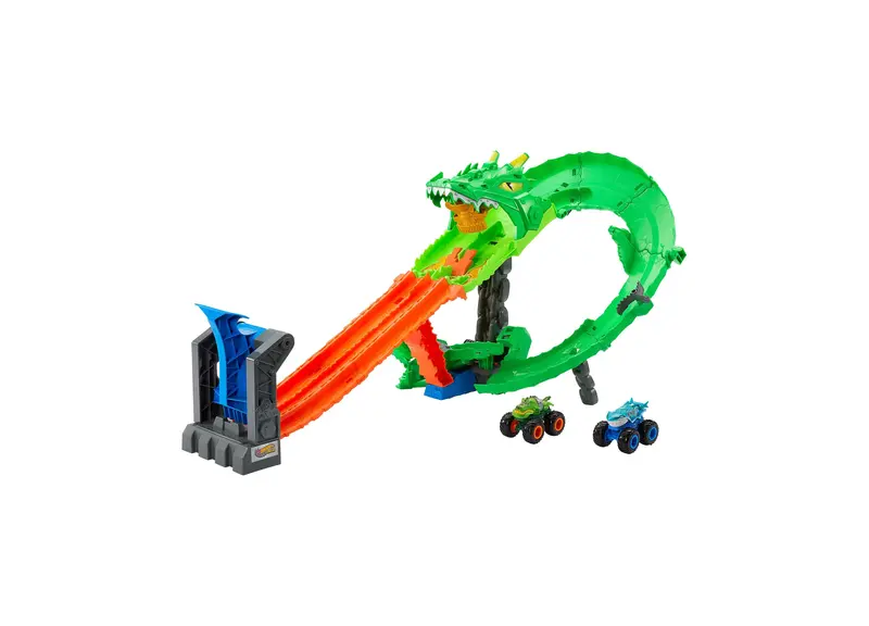 Hot Wheels Monster Trucks Sharks vs Dinos Dragon Destruction Playset (1:64 Scale)