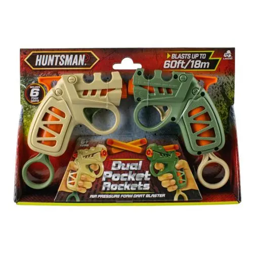 Huntsman Dual Pocket Rockets Foam Dart Blaster – Indoor/Outdoor Fun