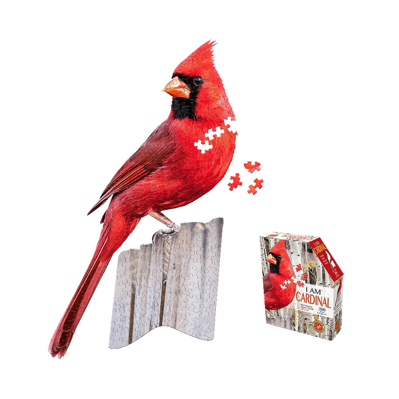 I AM Cardinal Bird-Shaped Jigsaw Puzzle – 300-Piece Unique Avian Silhouette by Madd Capp
