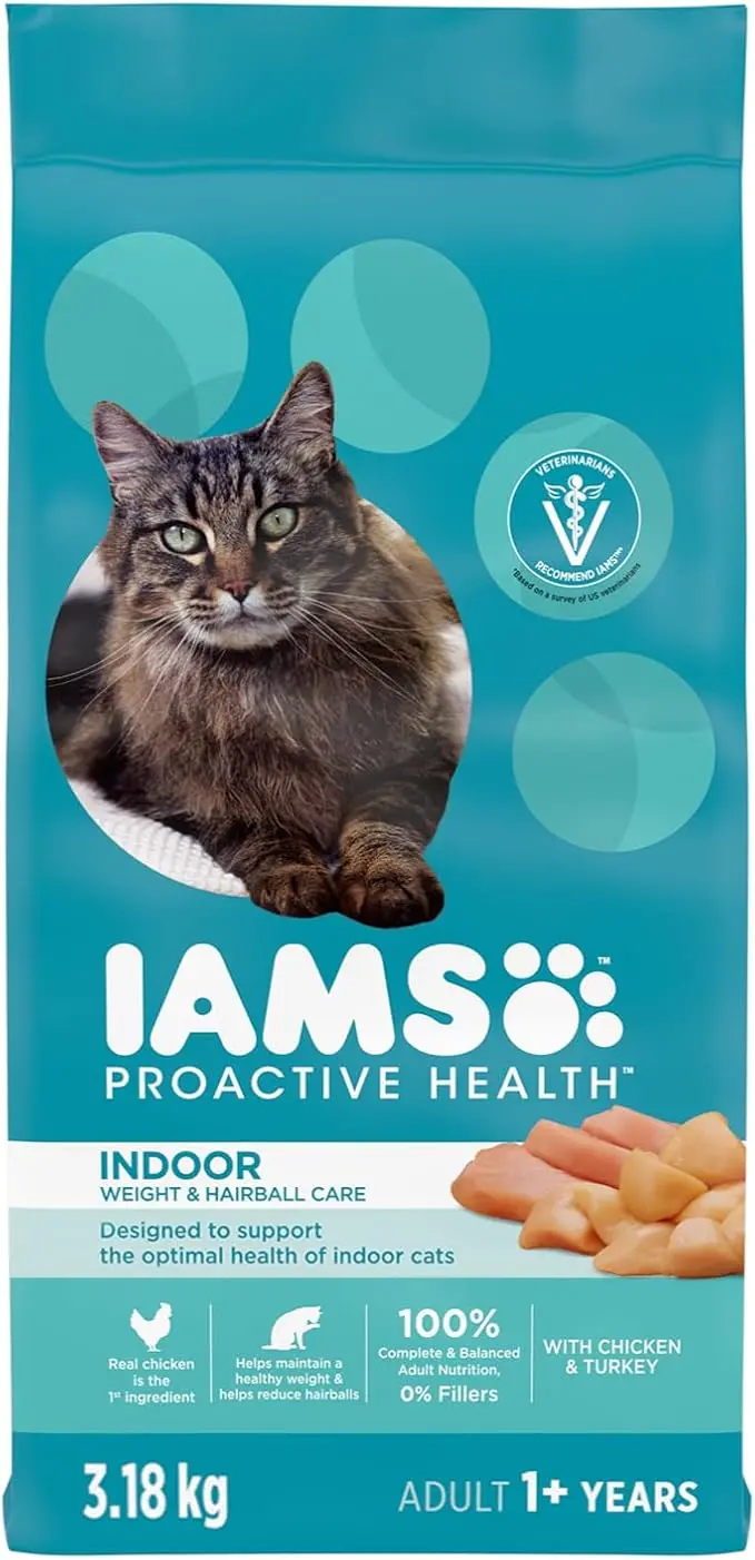 IAMS ProActive Health Indoor Dry Cat Food – Weight Management & Hairball Control Formula with Chicken & Turkey
