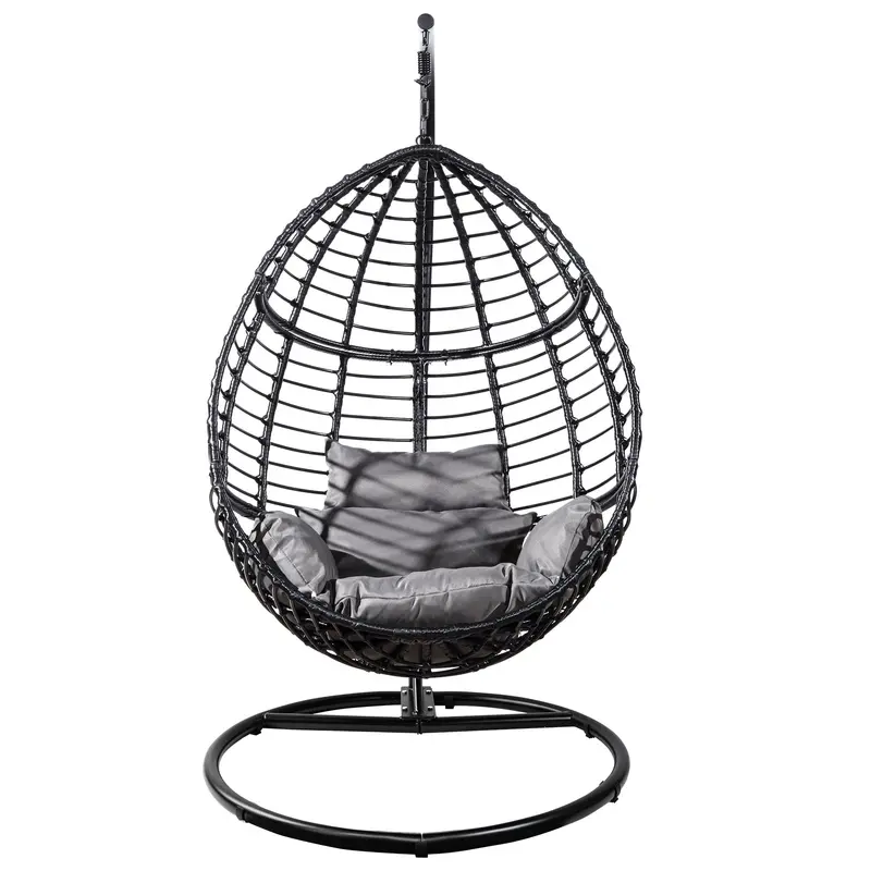 Indoor/Outdoor Hanging Rattan Egg Swing Chair – Wicker Egg Chair with Steel Frame & Cushions (Model 568145)