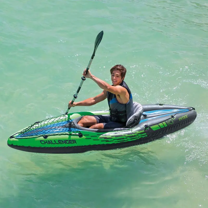 Intex Challenger K1 Inflatable Kayak — Single-Rider Set with Dual Oars & Hand Pump | 68305NP