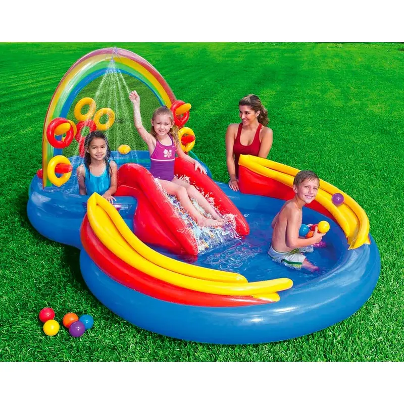 Intex Rainbow Ring Splash Park – Inflatable Paddling Pool with Integrated Slide & Spray Features | 57453