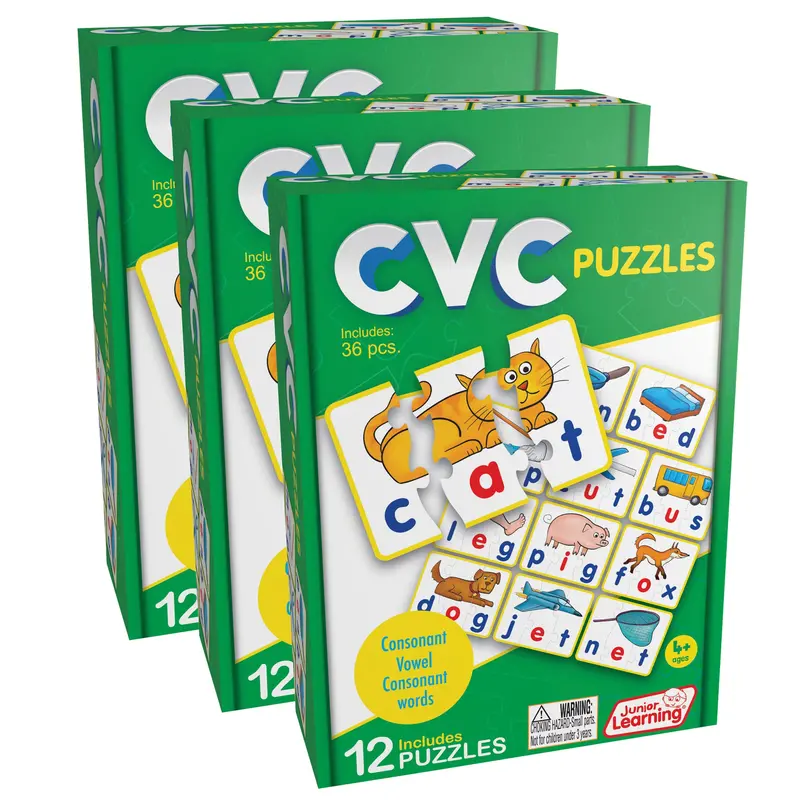Junior Learning CVC Word Builder Puzzles – 36-Piece Phonics Learning Set
