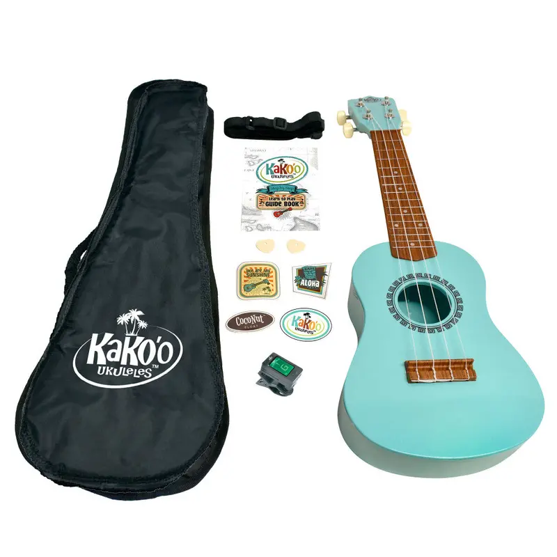 KaKo’o Seafoam Green Ukulele Kit – 21″ Soprano Starter Bundle for Beginners