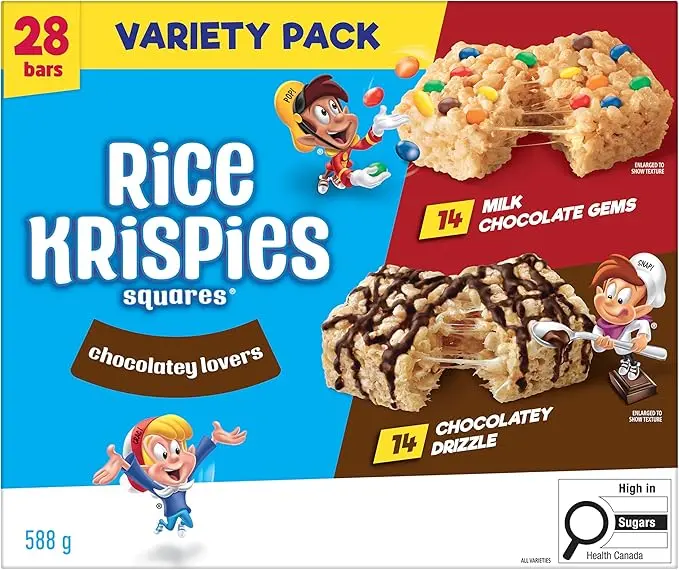 Kellogg’s Rice Krispies Squares Chocolatey Lovers Variety Pack – 28 Bars (588g)