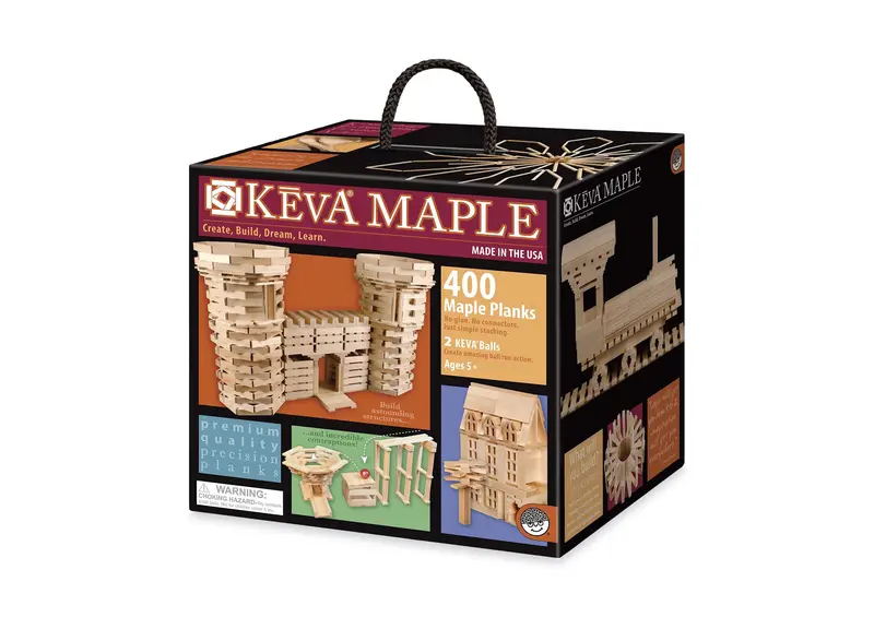 KEVA Maple 400-Piece Premium Construction Set with Guidebook & Carry Tote