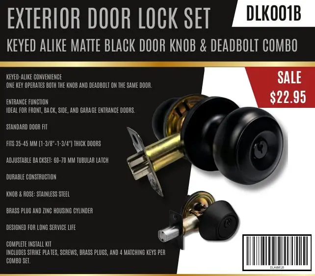 Keyed-Alike Exterior Door Lock Set – Matte Black or Satin Nickel Knob & Deadbolt Combo