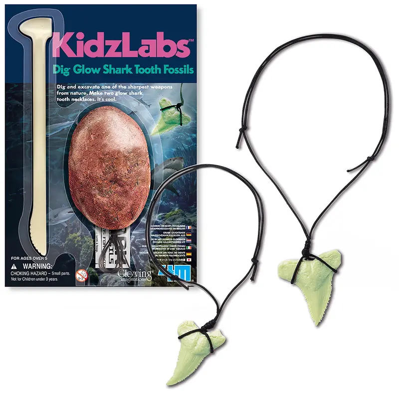 KidzLabs Glow-in-the-Dark Fossil Dig Kit – Shark Tooth Excavation Science Activity