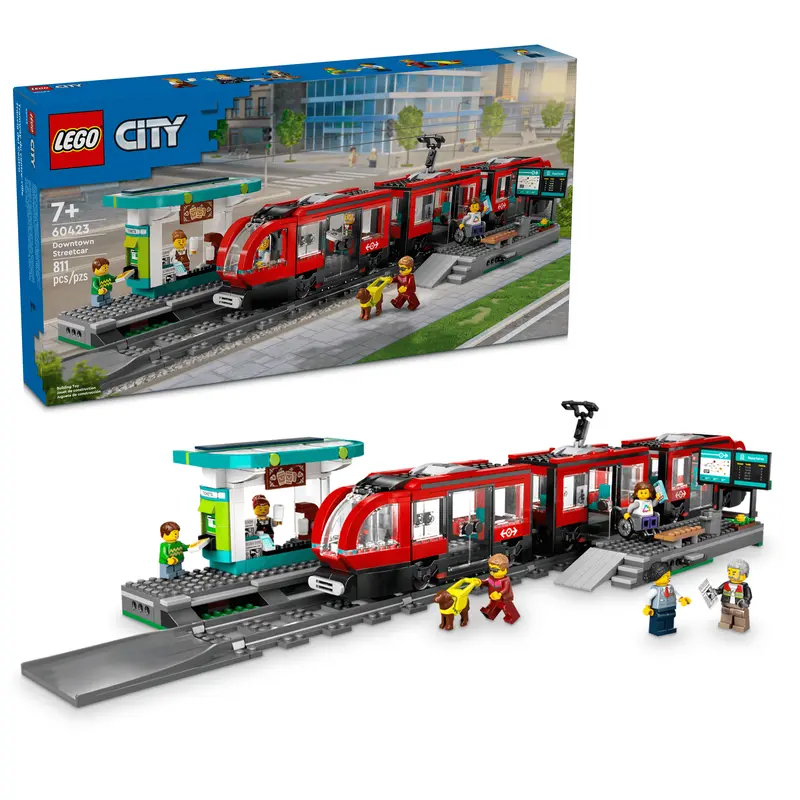 LEGO City Downtown Streetcar & Station Playset – 811-Piece Urban Set (60423)