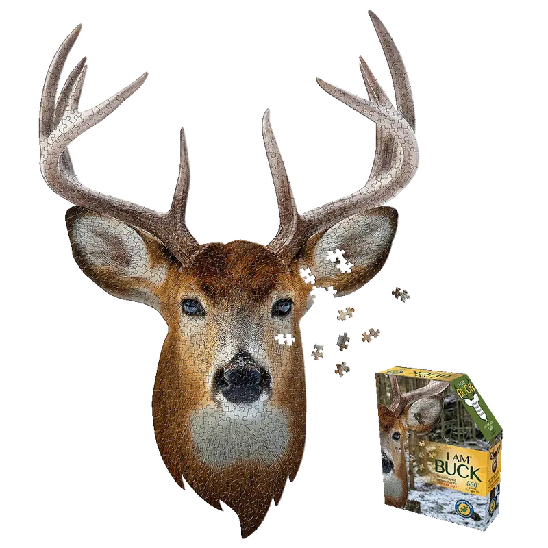 Madd Capp I AM BUCK Puzzle – 550-Piece Deer-Head-Shaped Jigsaw for Animal Lovers