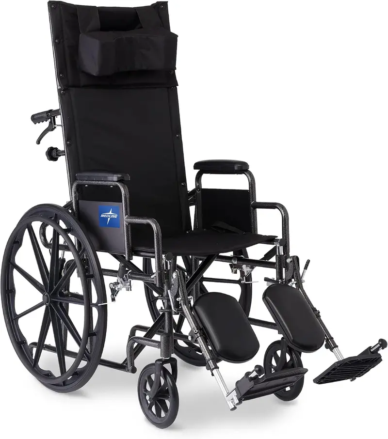 Medline Reclining Wheelchair — Desk-Length Arms, Elevating Leg Rests, 16″ x 18″ Seat Dimensions
