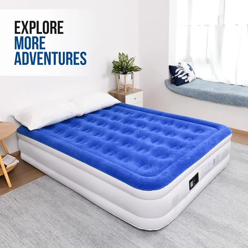 Meldoz Queen Air Mattress – Double-High 18″ Inflatable Bed with Integrated Quiet Pump