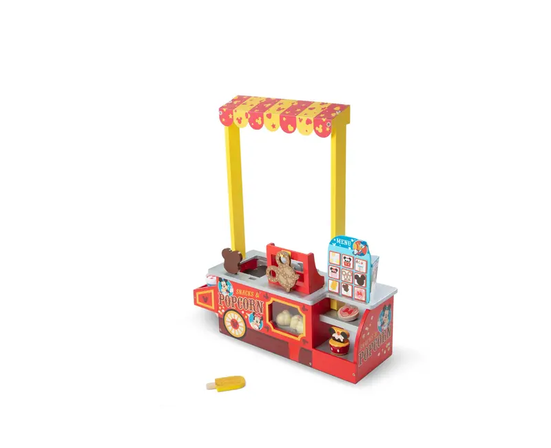 Melissa & Doug Disney Mickey Mouse Snacks Popcorn Counter – 24-Piece Wooden Food Play Set