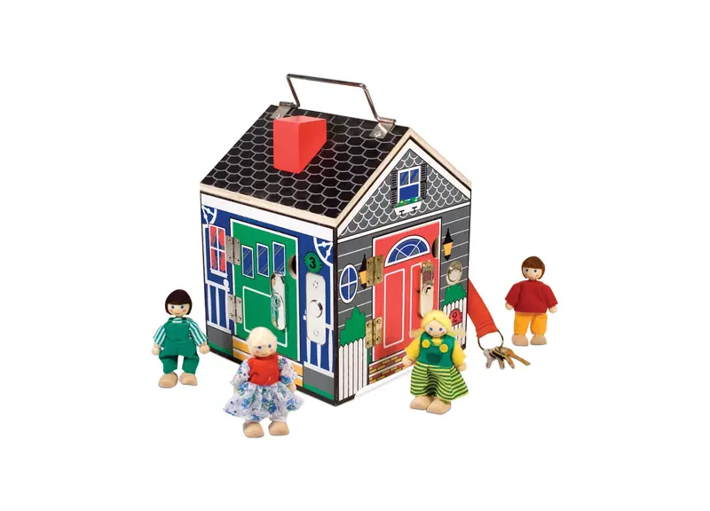 Melissa & Doug Doorbell House – Wooden Activity Center with Locks, Keys, and Sensory Play Elements