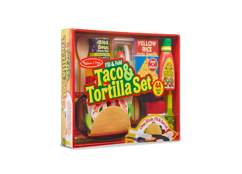 Melissa & Doug Taco & Tortilla Play Food Set – 43-Piece Fill-and-Fold Pretend Kitchen Kit