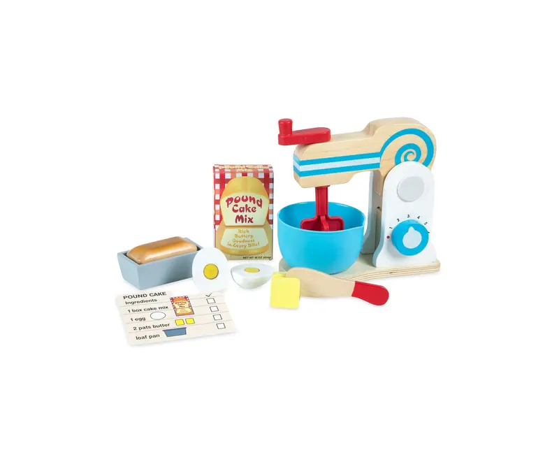 Melissa & Doug Wooden Make-a-Cake Mixer Set – 11-Piece Pretend Food & Kitchen Toy
