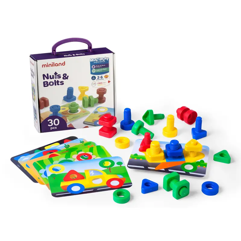 Miniland Nuts & Bolts School Activity Set – 24-Piece STEM-Themed Construction Kit