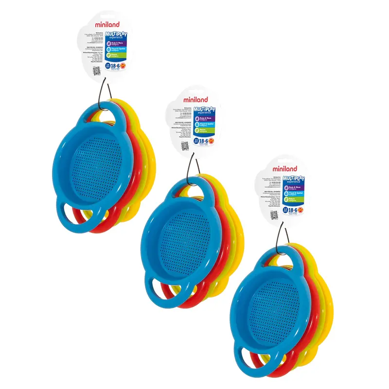 Miniland Outdoor Play Sieves – 12-Piece Colorful Sand & Water Set