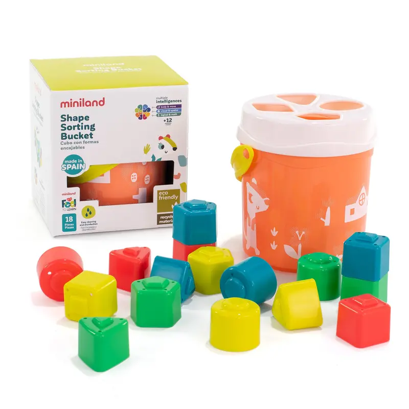 Miniland Salmon-Themed Shape Sorting Bucket for Toddlers