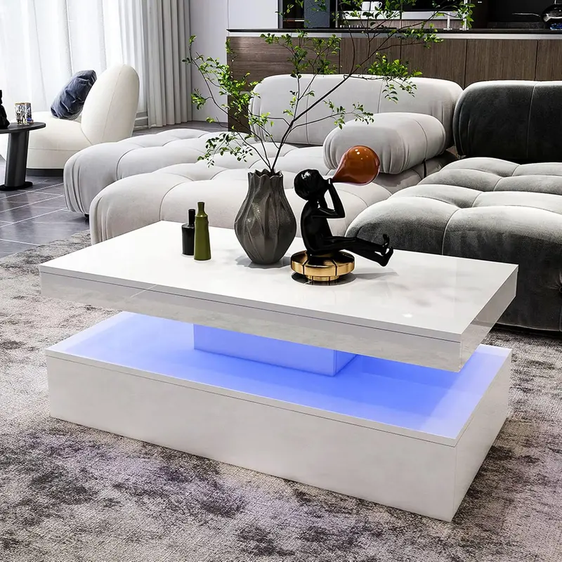 Modern 2-Tier LED Coffee Table – High-Gloss Design with Remote-Controlled RGB Lighting
