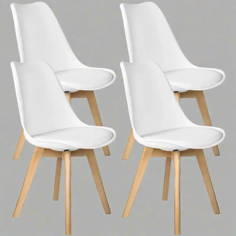Modern 4-Pack White Dining Chairs – Matte Plastic Seats & Natural Wood Legs