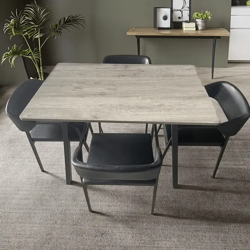 Modern 5-Piece Dining Set – Light Grey Tabletop with Black PU Leather Upholstered Chairs – Model K2501B