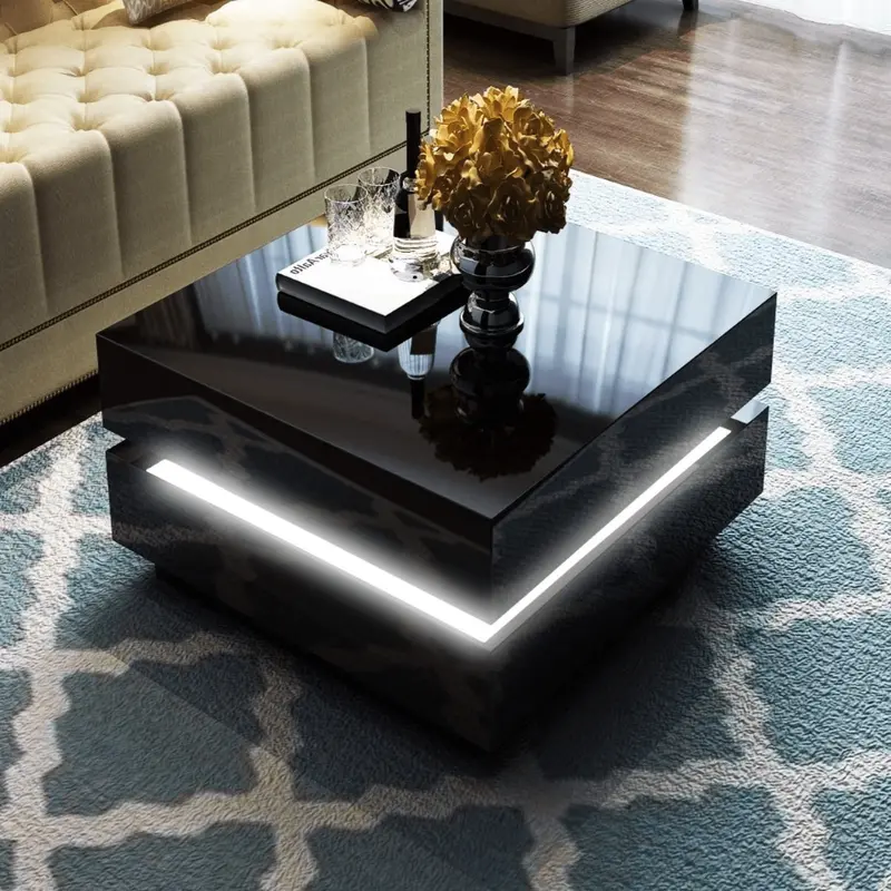Modern High-Gloss Coffee Table – Sleek Cubic Design Available in Black or White Finish