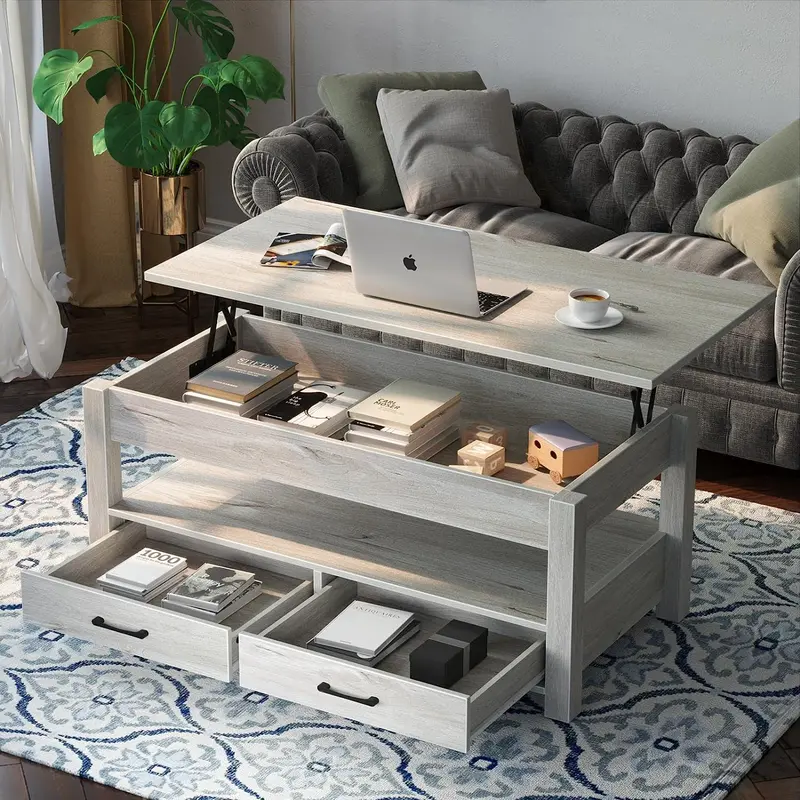 Modern Lift-Top Coffee Table with Hidden Storage Compartment – Available in Gray or White Finish