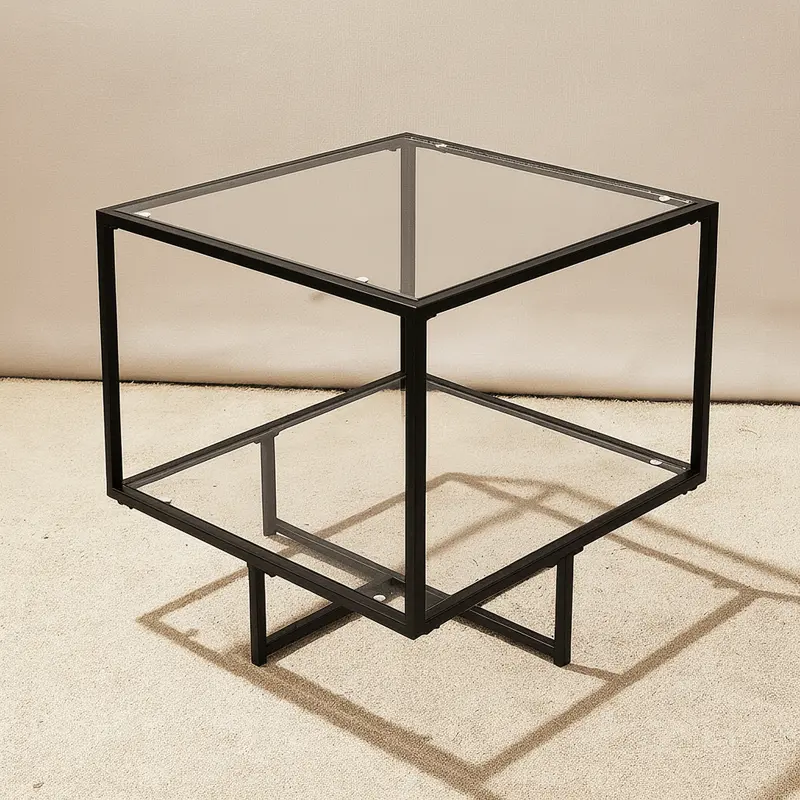 Modern Tempered Glass Coffee Table – Minimalist Side Table with Iron Frame DA420222