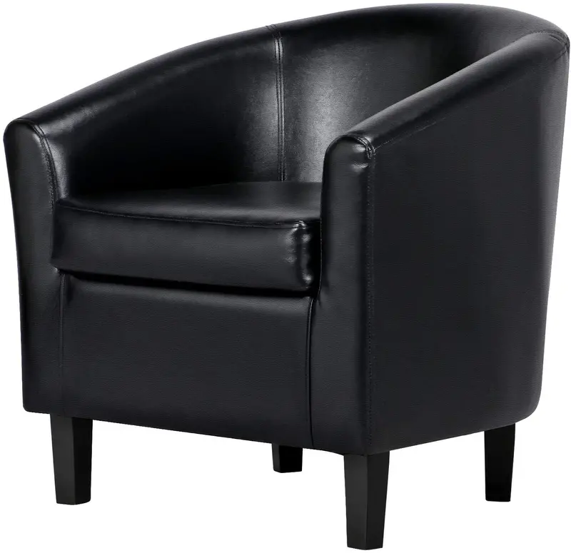 Modern Tub-Style Office Accent Chair – Faux Leather Upholstered Seating in Black or Brown Finish