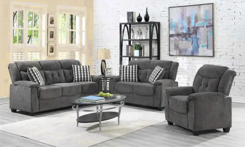 Modern Tufted Sofa Set – 3-Piece Living Room Ensemble with Foam Cushions and Solid Wood Legs