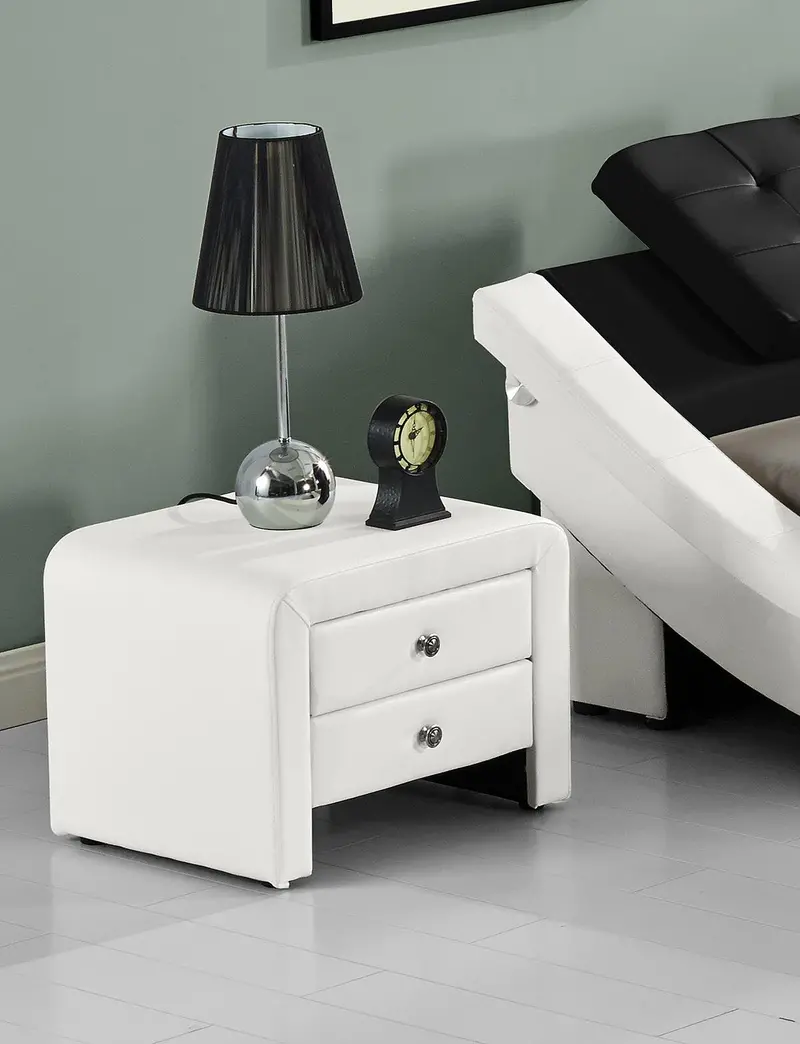 Modern Upholstered Nightstand with Two Soft-Close Drawers – Faux Leather Finish Bedside Table