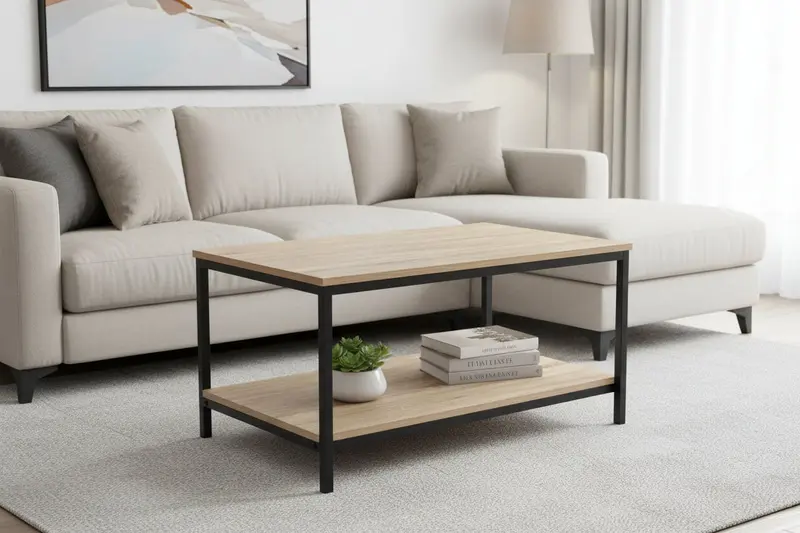 Modern Wood-Grain Coffee Table – Minimalist Living Room Center Table with Clean Lines and Natural Finish (TLS854)