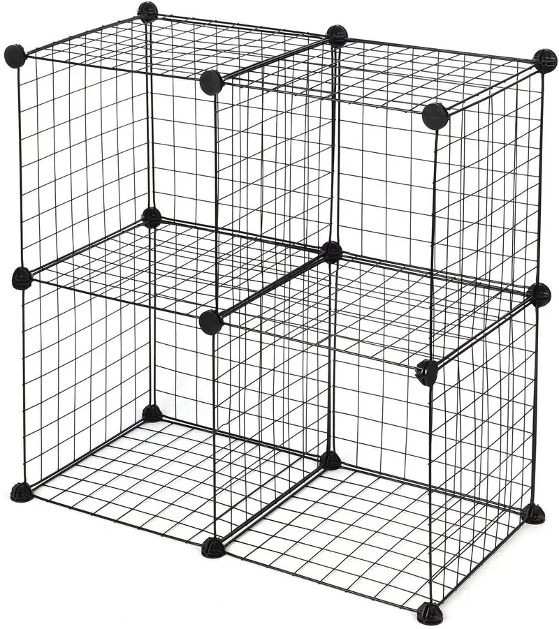 Modular 4-Cube Wire Grid Storage Organizer – Stackable, Expandable Shelving System for Garages, Workshops, and Kitchens – S3028