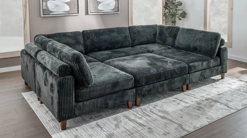 Modular Corduroy Sofa – 10-Foot Wide Contemporary Living Room Seating with Textured Upholstery