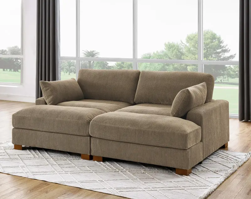 Modular Corduroy Sofa & Ottoman Set – Ultra-Plush, Configurable Living Room Seating System