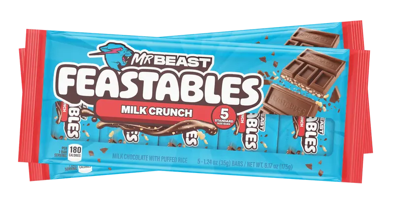MrBeast Feastables Milk Crunch Chocolate Bars – Individually Wrapped Snack Packs